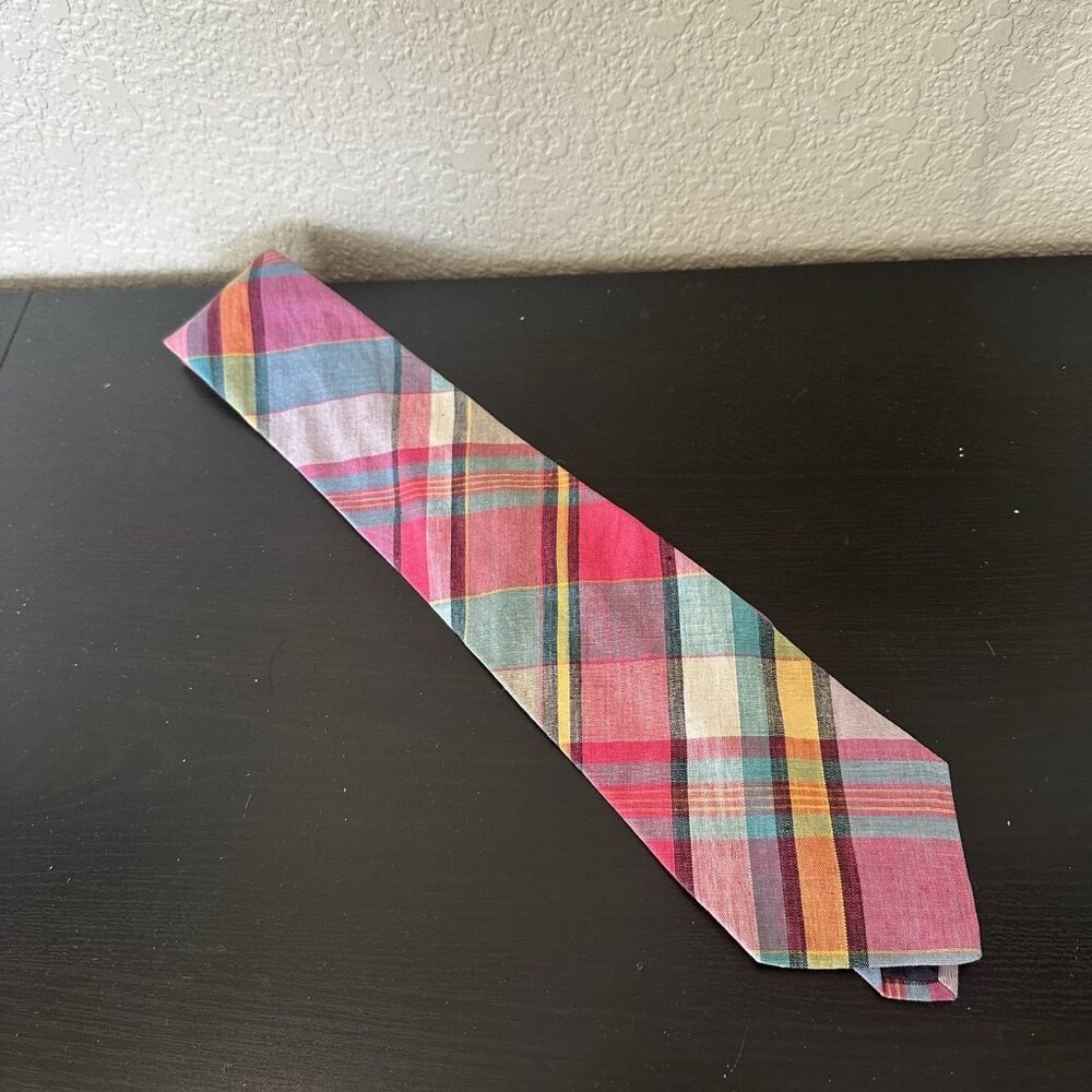 Vintage Abercrombie And Fitch Plaid Tie 90s Y2k Pink Blue Orange Easter dance‎